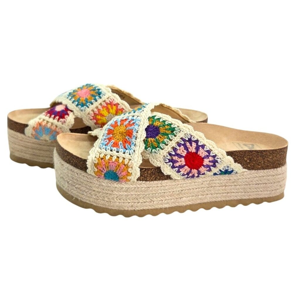 Dirty Laundry Plays Floral Crochet Platform Cork Wedge Espadrilles 7.5 Womens - Picture 5 of 9